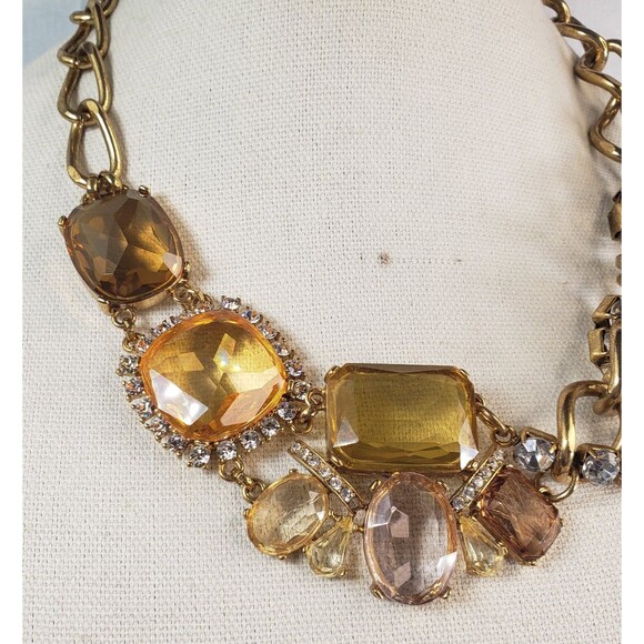 Vintage Talbot Gold Tone Cut Crystal & Resin Statement Necklace - Picture 5 of 12